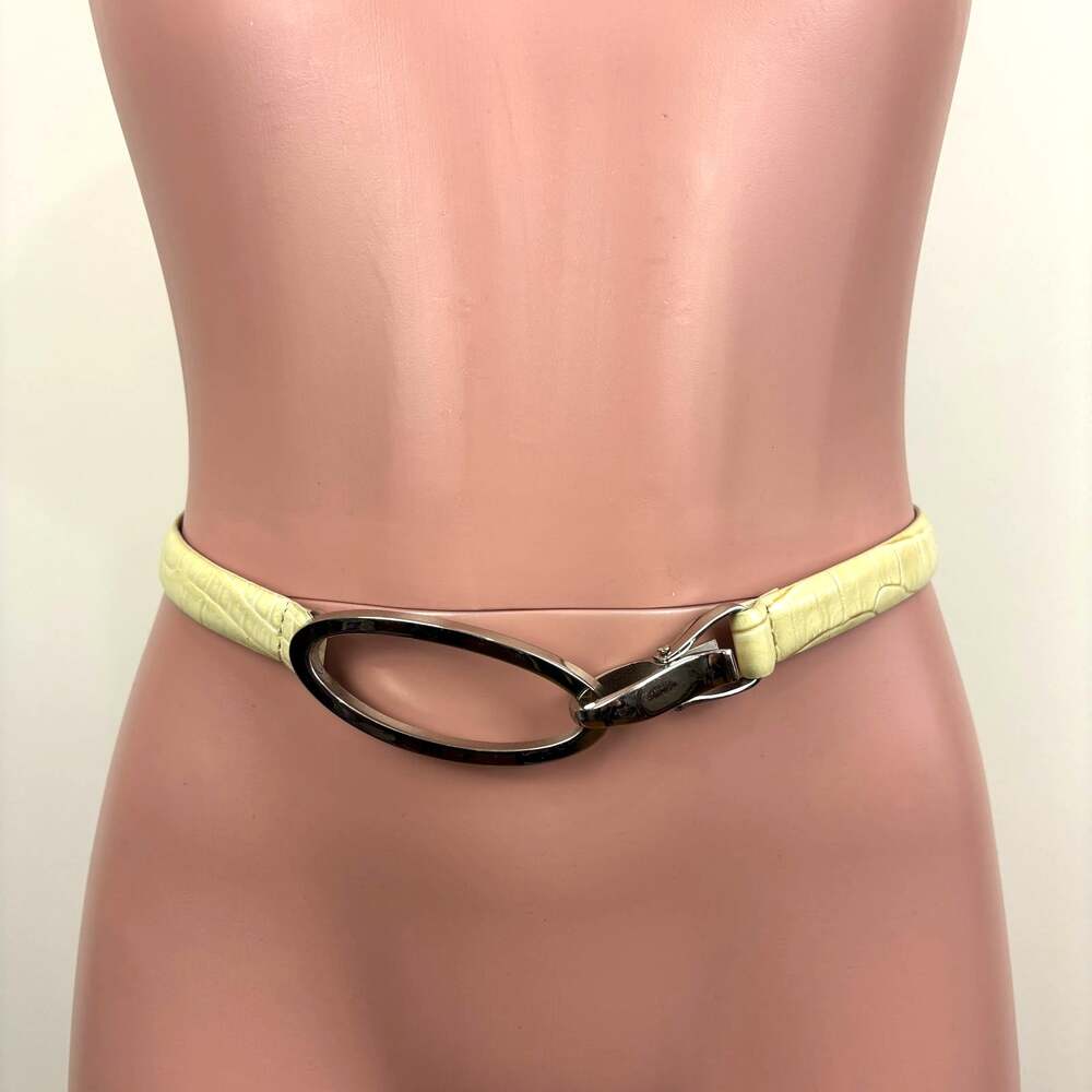 Ellen Tracy Cream Croc Embossed 3/4" Leather Belt ADJUSTABLE